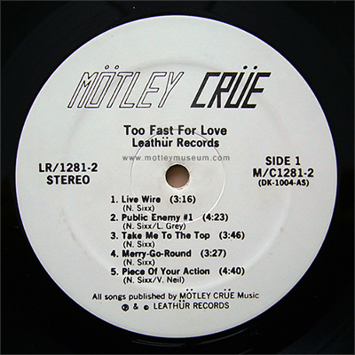 Mötley Crüe, Too Fast For Love, Leathür Records, First Press LP