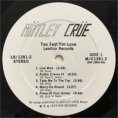 Mötley Crüe, Too Fast For Love, Leathür Records, Second Press LP Alternate Insert