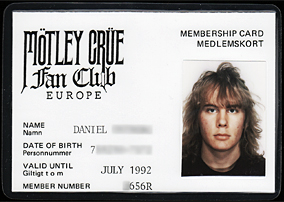 MOTLEY CRUE - FAN CLUB MEMBERSHIP CARD
