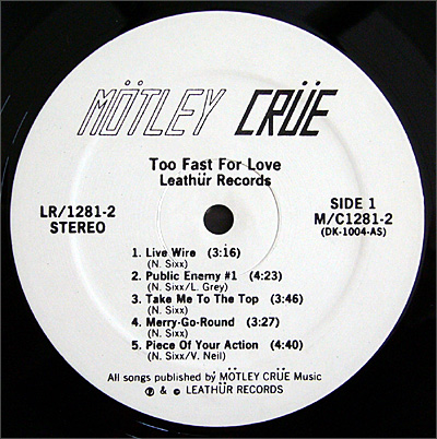Mötley Crüe, Too Fast For Love, Leathür Records, Second Press LP